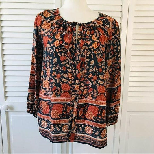 LUCKY BRAND Bohemian Style V-Neck Blouse