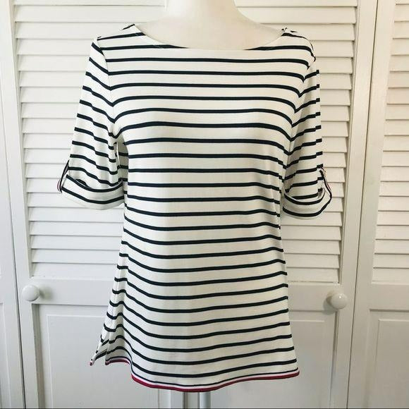 TOMMY HILFIGER Black & White Striped Petite Top Size S (New with tags)