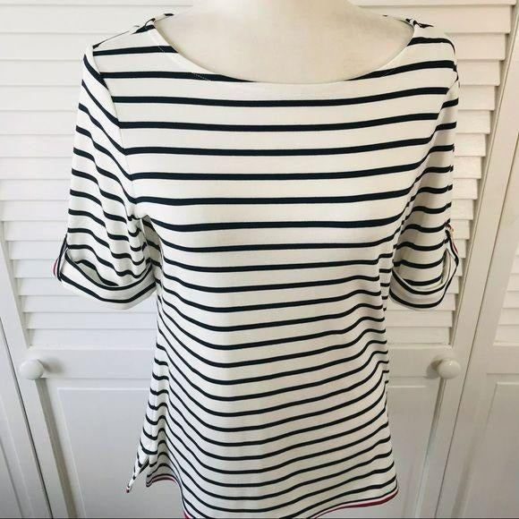 TOMMY HILFIGER Black & White Striped Petite Top Size S (New with tags)