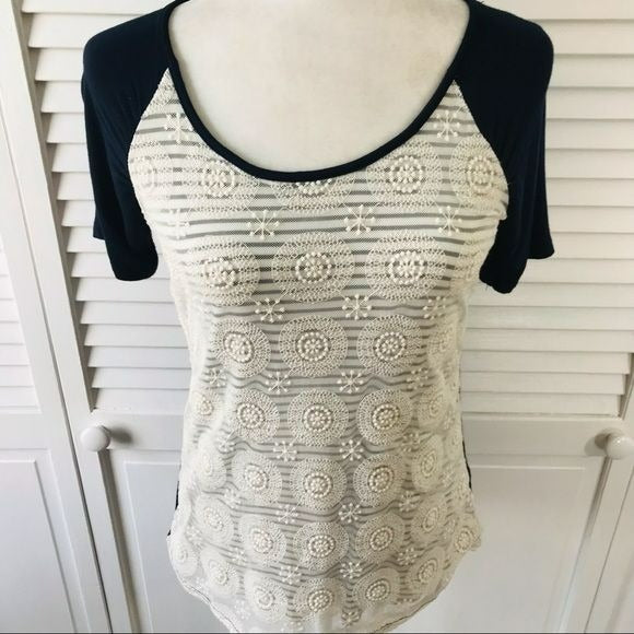 MAURICES Blue White Short Sleeve Shirt Size S