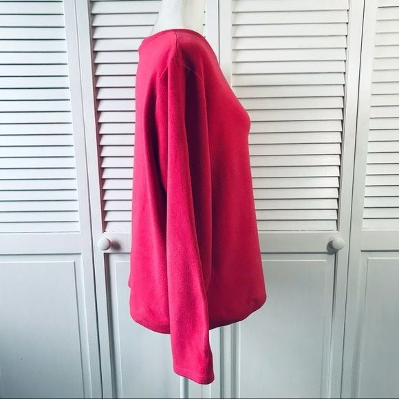 LANDS’ END Pink Fleece Scoop Neck Sweater Size L