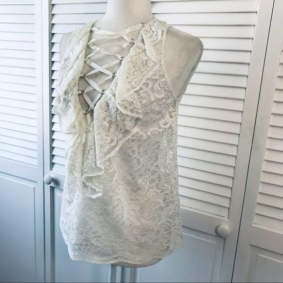 ENDLESS ROSE White Lace Sheer Sleeveless Top Size S