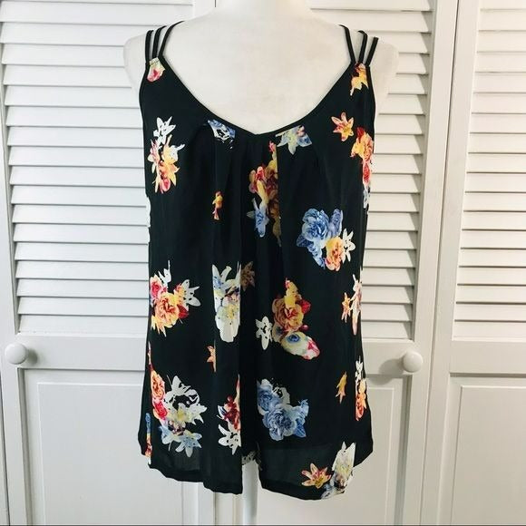 EXPRESS Black Floral Racerback Spaghetti Strap Shirt Size L