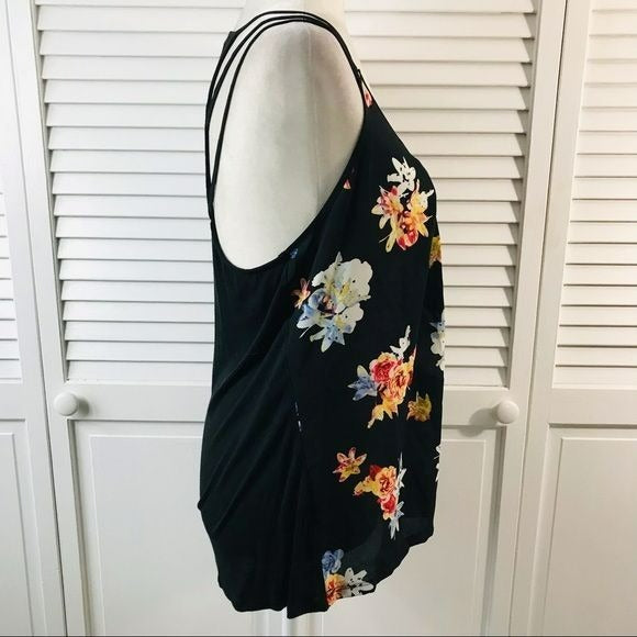 EXPRESS Black Floral Racerback Spaghetti Strap Shirt Size L