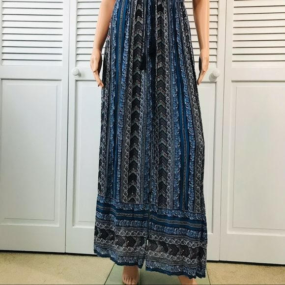 *NEW* BAND OF GYPSIES Blue Bohemian Spaghetti Strap Maxi Dress Size M