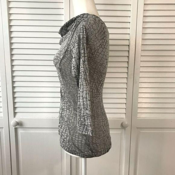 CALVIN KLEIN Gray Asymmetric Cowl Neck Draped Top Size XS