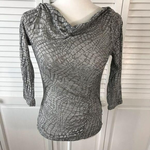 CALVIN KLEIN Gray Asymmetric Cowl Neck Draped Top Size XS