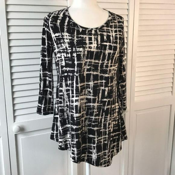 RAFAELLA Black & White Petite Long Sleeve Top Size XS