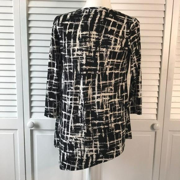 RAFAELLA Black & White Petite Long Sleeve Top Size XS