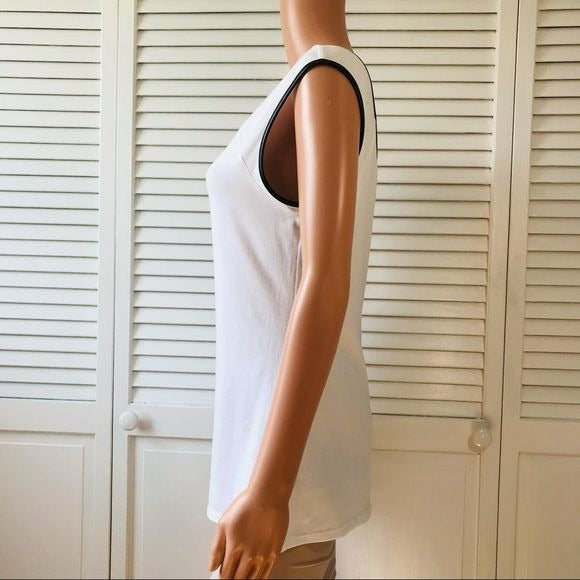 EXPRESS White Sleeveless Shirt With Leather Trim Size L (new with tags)