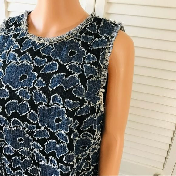 JULIA JORDAN Black Blue Sleevless Raw Hem Floral Dress Size 16