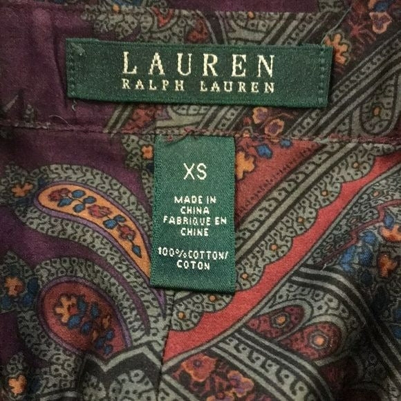 LAUREN RALPH LAUREN Green Printed Button Down Shirt Size XS