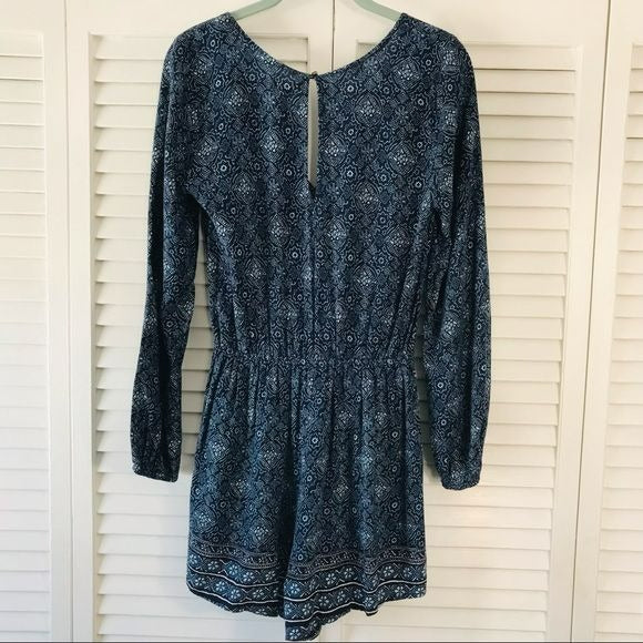 HOLLISTER Blue Printed V-Neck Romper Size S