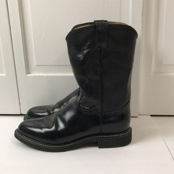 JUSTIN Black Cora Round Toe Cowboy Boots Size 8.5