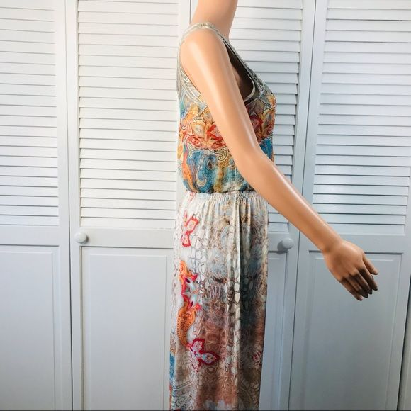 BOSTON PROPER Multicolor Sleeveless Embellished Maxi Dress Size S