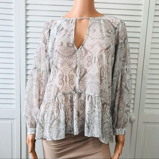 GENTLE FAWN Sheer White Printed Blouse Size M (new with tags)