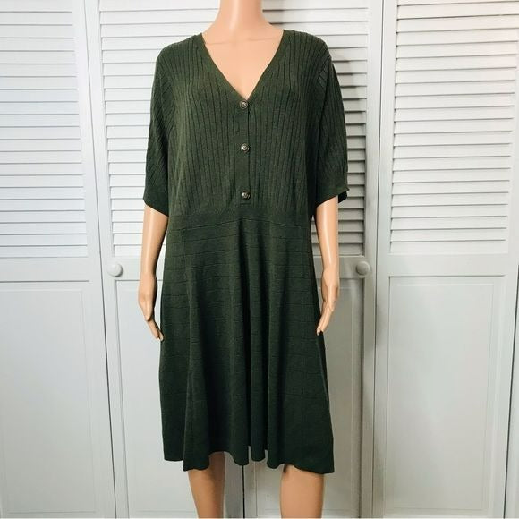 TORRID Olive Green Ribbed Sweater Knit Skater Dress Size 28