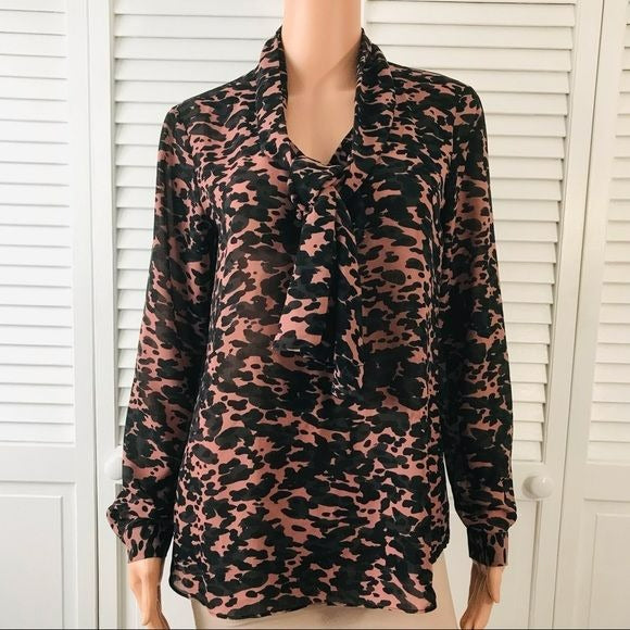 CABI Black Pink Animal Print Long Sleeve Blouse Size S