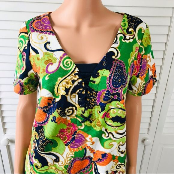 TRINA TURK Multicolor Paisley Yuna Shift Short Sleeve Sheath Dress Size 8