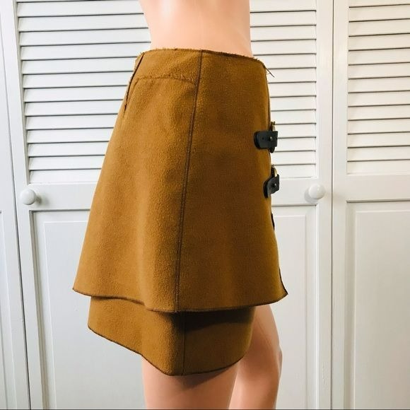 ANTHROPOLOGIE Meadow Rue Brown Buckled Felt Layered Skirt Size 4