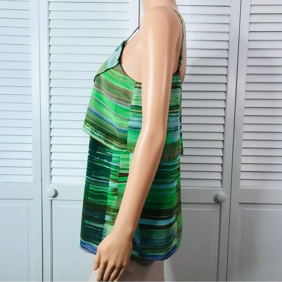 CAbi Green Watercolor Striped Camisole Size S