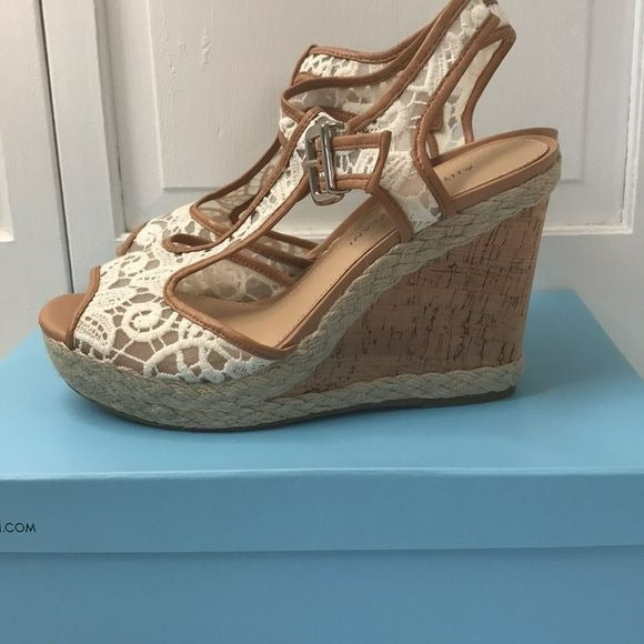 ANTONIO MELANI Yardleytwo Lace Cork Wedge Sandals Size 8.5M (new in box)