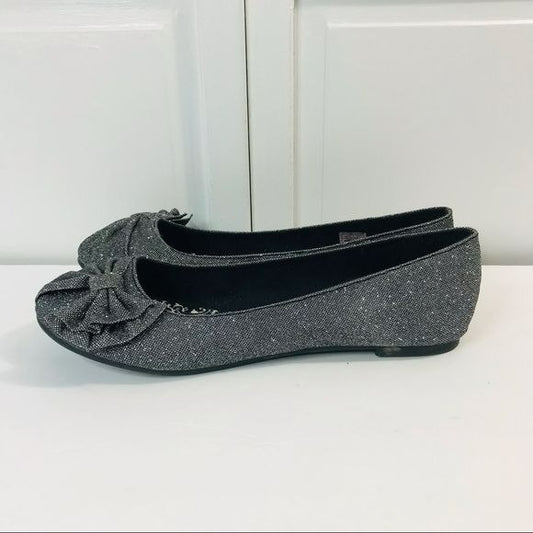 ROCKET DOG Gunmetal Mattie Shimmer Mesh Fabric Bow Flats Size 9M