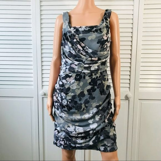 EXPRESS Light Gray Floral Ruched Sleeveless Mini Dress Size 12 (new with tags)