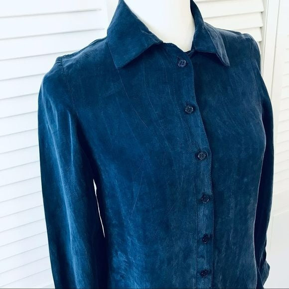 AMERICAN GOLD Blue Sude Button Down Shirt Size S