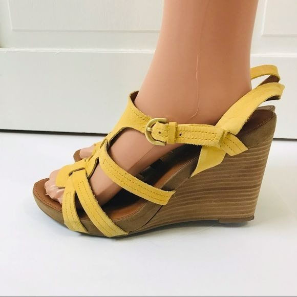 FRANCO SARTO Yellow Honduras Wedge Sandals Size 8.5M