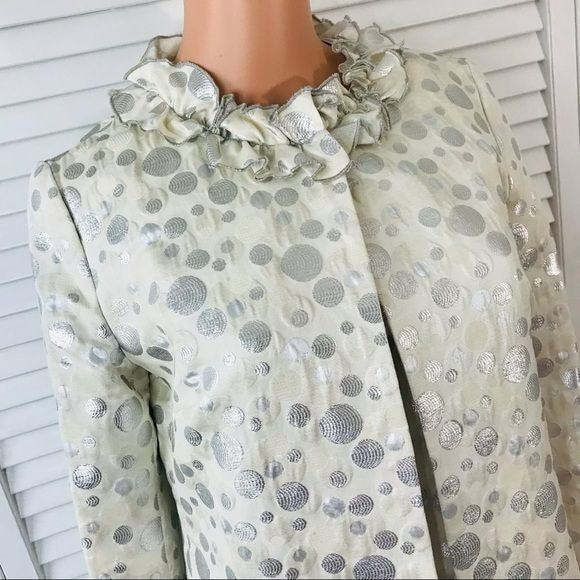 SARA CAMPBELL Beige With Metallic Polka Dots Ruffle Dress Suit Size 4