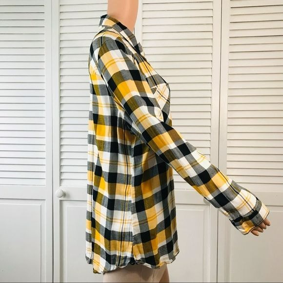 RELATIVITY Yellow Black Plaid Button Down Shirt Size XL