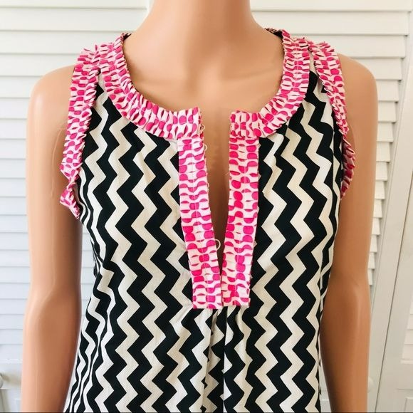 *NEW* GRETCHEN SCOTT Black White Zig Zag Pattern Cotton Sleeveless Dress