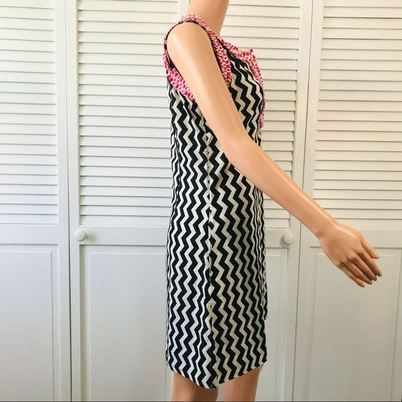 *NEW* GRETCHEN SCOTT Black White Zig Zag Pattern Cotton Sleeveless Dress