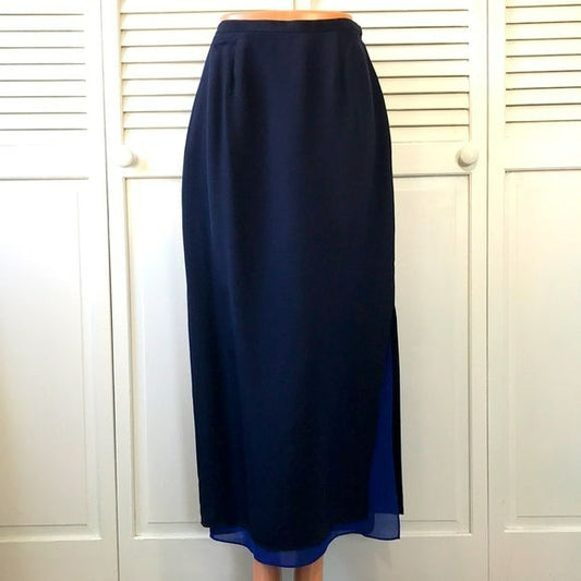 JOSEPHINE CHAUS Collection Navy Blue Silk Maxi Skirt Size 4