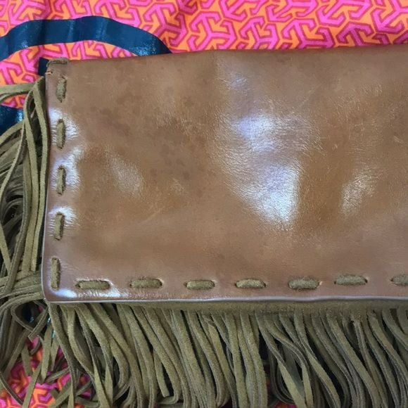TORY BURCH Brown Leather Handbag With Fringe