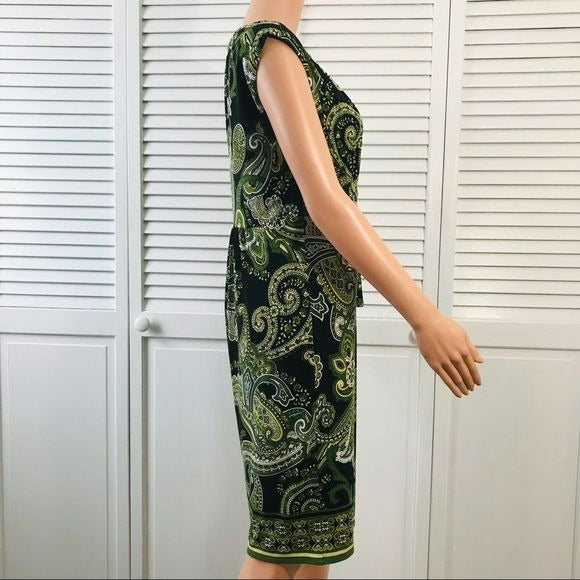 EVAN PICONE Black Green Paisley Sleeveless Dress Size 8