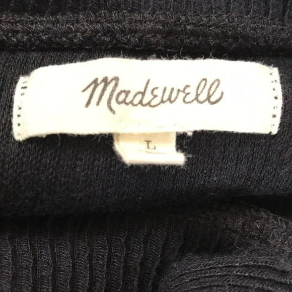 MADEWELL Black Long Sleeve Round Neck Knot Front Pullover Ribbed Sweater Size L