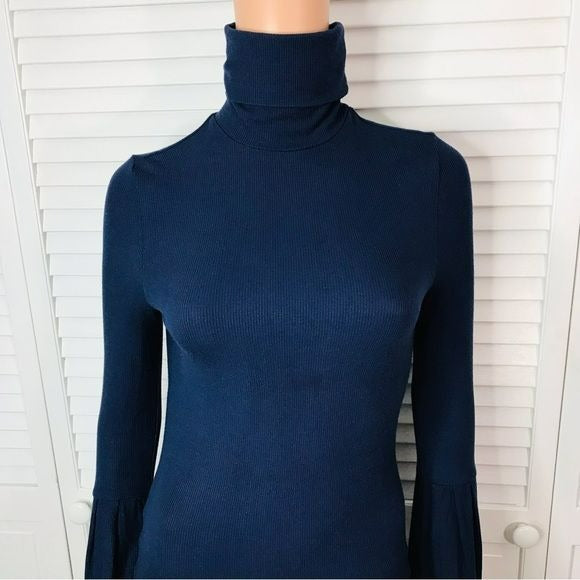 PAIGE Kenzie Rich Navy Bell Sleeve Turtleneck Size S