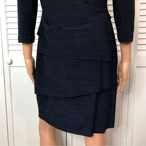 TAHARI Navy Blue Tiered Dress Size 6