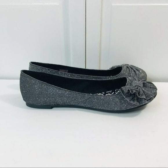 ROCKET DOG Gunmetal Mattie Shimmer Mesh Fabric Bow Flats Size 9M