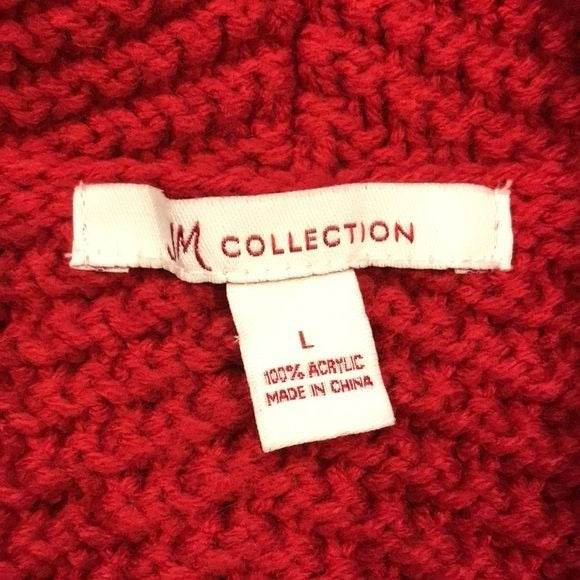 JM COLLECTION Red Acrylic Knit Cardigan Sweater Size L