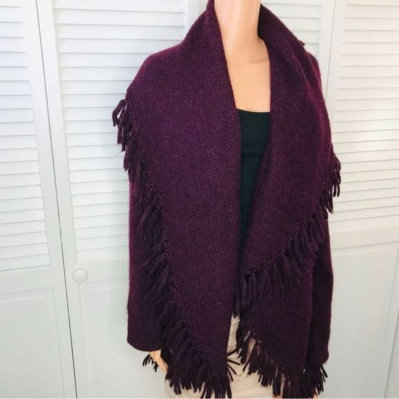 JOHNNY WAS Purple Baby Alpaca Fringe Cardigan Sweater Size M