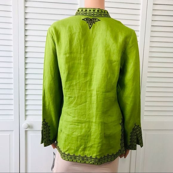 CAROLE LITTLE Green Embroidered V-Neck Tunic Size M (new with tags)