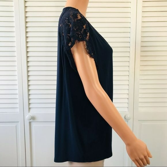 DRAPER JAMES Navy Blue Scoop Neck Short Sleeve Lace Shirt Size XXL