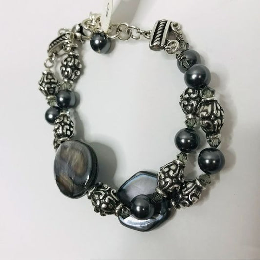 BRIGHTON Utopia Silver Gray Stone Pearl Bracelet