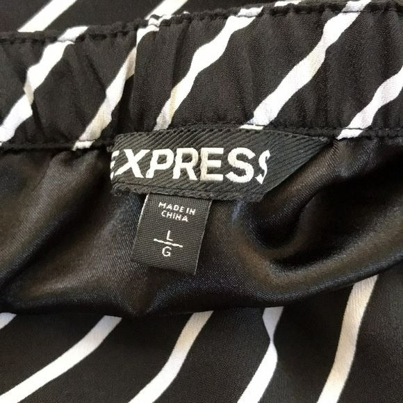EXPRESS Black White Striped Strapless Belted Dress Size L