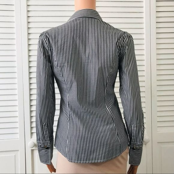 EXPRESS DESIGN STUDIO Gray White Striped Button Down Shirt Size S