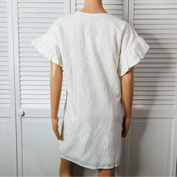 MARIE OLIVER Andi Ruffle White Eyelet Dress Size S