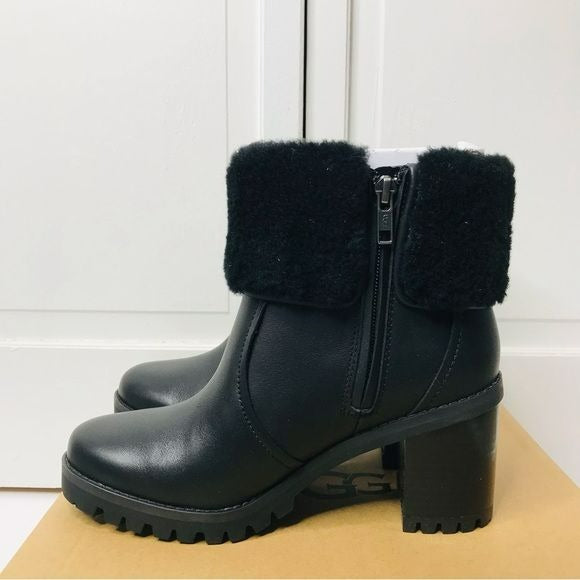 UGG Black Leather Elisiana Platform Boots Size 6